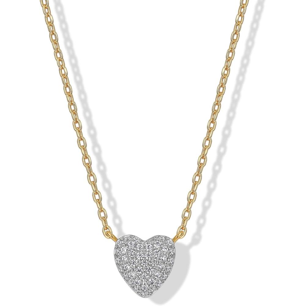 image:imagePAVOI 14K Gold Plated Necklaces for Women Puffed Heart Pav Gold Necklace with Cubic Zirconia Dainty Cute Heart Pendant Necklace Women Trendy Hypoallergenic Romantic Everyday Jewelry GiftYellow Gold