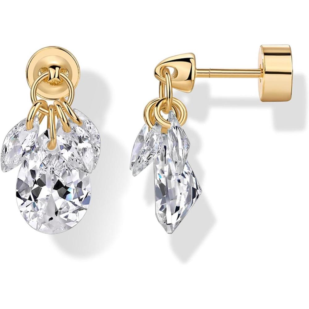 image:imagePAVOI 14K Gold Plated Stud Earrings for Women Dangle Drop Cubic Zirconia Flatback Gold Stud Earrings Marquise amp Pear CZ Hypoallergenic Multiple Piercing Earscape Trendy JewelryYellow Gold
