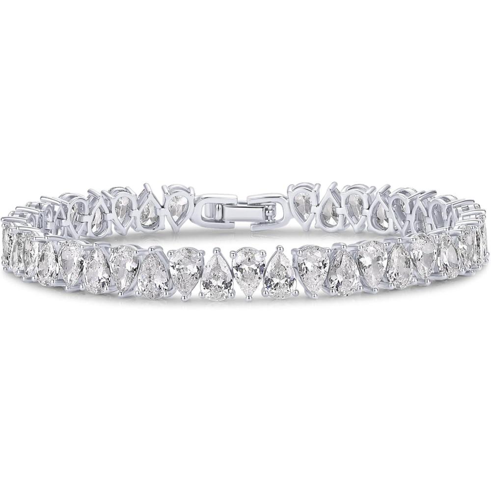 image:imagePAVOI 14K Gold Plated Tennis Bracelets for Women Bridal Gold Tennis Bracelet with Pear Cubic Zirconia Hypoallergenic Trendy CZ Jewelry Elegant Bridal Wedding GiftWhite Gold