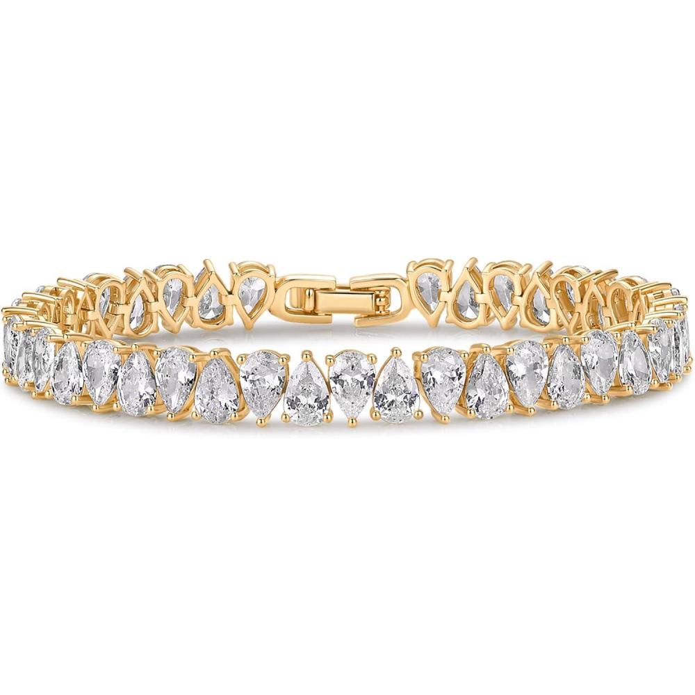 image:imagePAVOI 14K Gold Plated Tennis Bracelets for Women Bridal Gold Tennis Bracelet with Pear Cubic Zirconia Hypoallergenic Trendy CZ Jewelry Elegant Bridal Wedding GiftYellow Gold