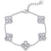 PAVOI 14K Gold Plated Bracelet for Women – Lucky Charm Four Leaf Clover Bracelet Station with Cubic Zirconia – Hypoallergenic Trendy Fashion Stackable Clover Jewelry(White Gold)