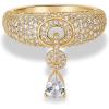 PAVOI 14K Gold Plated Dangle Wedding Ring for Women – Chunky Statement Gold Wedding Bands for Women with Cubic Zirconia – Bold Fashion Trendy Bridal Jewelry Gift(Yellow Gold)