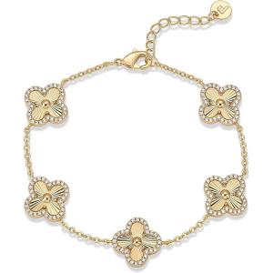 PAVOI 14K Gold Plated Bracelet for Women – Lucky Charm Four Leaf Clover Bracelet Station with Cubic Zirconia – Hypoallergenic Trendy Fashion Stackable Clover Jewelry(Yellow Gold)