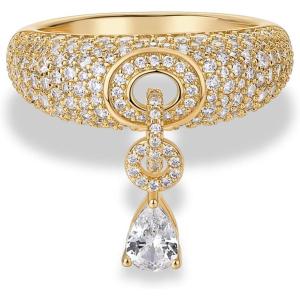 PAVOI 14K Gold Plated Dangle Wedding Ring for Women – Chunky Statement Gold Wedding Bands for Women with Cubic Zirconia – Bold Fashion Trendy Bridal Jewelry Gift(Yellow Gold)