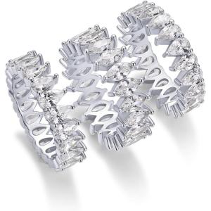 PAVOI 14K Gold Plated Eternity Ring Set – 3 Ring Pack Stackable Wedding Bands for Women with Cubic Zirconia – Pear & Marquise CZ Eternity Band Hypoallergenic Statement Bridal Jewelry(White Gold)
