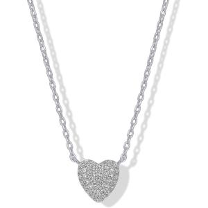 PAVOI 14K Gold Plated Necklaces for Women – Puffed Heart Pavé Gold Necklace with Cubic Zirconia – Dainty Cute Heart Pendant Necklace Women – Trendy Hypoallergenic Romantic Everyday Jewelry Gift(White Gold)