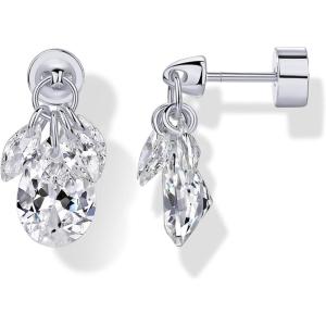 PAVOI 14K Gold Plated Stud Earrings for Women – Dangle Drop Cubic Zirconia Flatback Gold Stud Earrings – Marquise & Pear CZ – Hypoallergenic Multiple Piercing Earscape Trendy Jewelry(White Gold)