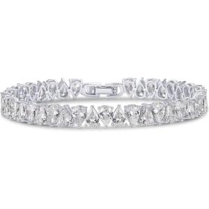 PAVOI 14K Gold Plated Tennis Bracelets for Women – Bridal Gold Tennis Bracelet with Pear Cubic Zirconia – Hypoallergenic Trendy CZ Jewelry – Elegant Bridal Wedding Gift(White Gold)