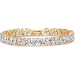 PAVOI 14K Gold Plated Tennis Bracelets for Women – Bridal Gold Tennis Bracelet with Pear Cubic Zirconia – Hypoallergenic Trendy CZ Jewelry – Elegant Bridal Wedding Gift(Yellow Gold)